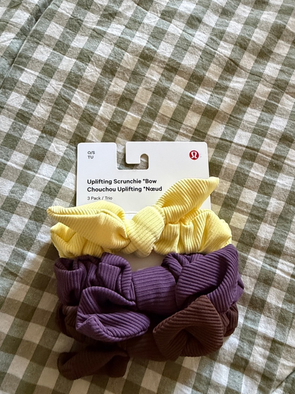 lululemon 3-Pack Ribbed Bow Scrunchies — Yellow, Purple & Brown